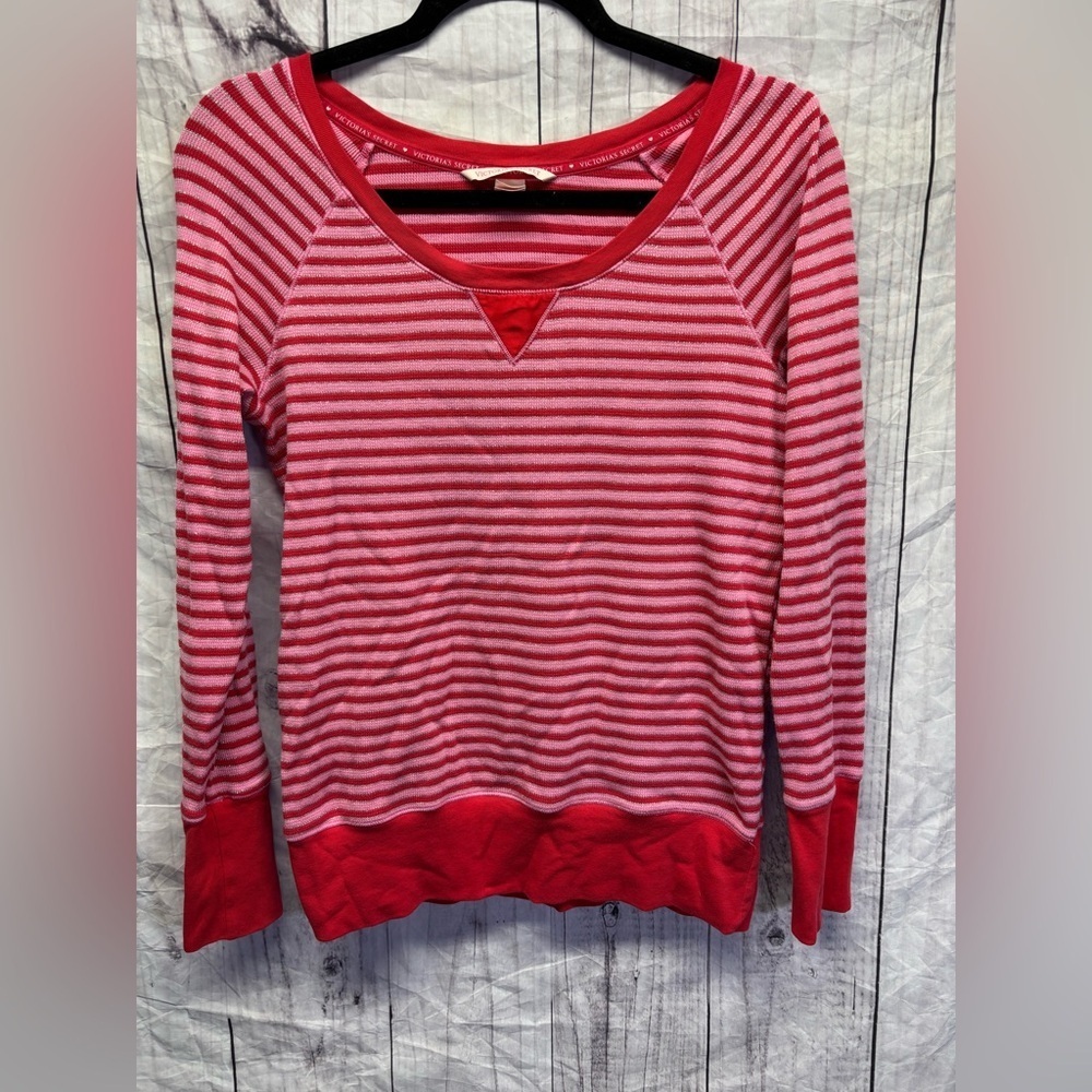 Victoria’s Secret Pink Red Metallic Silver Long Sleeve Campus Shirt Top